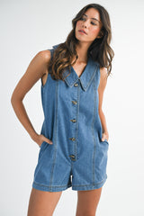 CHENNEDY COLLAR BUTTON DOWN DENIM ROMPER