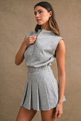 ELEANOR SCUBA HALF ZIP UP PLEATED ROMPER