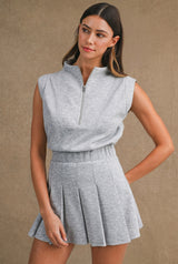 ELEANOR SCUBA HALF ZIP UP PLEATED ROMPER