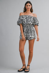 PAOLA PRINTED OFF SHOULDER PUFF SLEEVES ROMPER