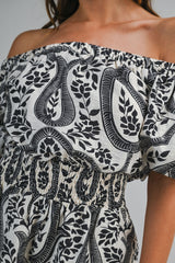 PAOLA PRINTED OFF SHOULDER PUFF SLEEVES ROMPER