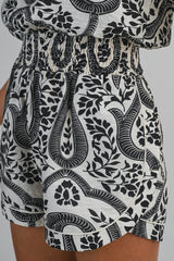 PAOLA PRINTED OFF SHOULDER PUFF SLEEVES ROMPER