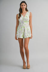 RAON LINEN PRINTED SLEEVELESS ROMPER