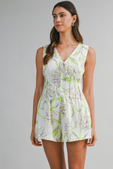 RAON LINEN PRINTED SLEEVELESS ROMPER