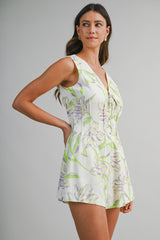 RAON LINEN PRINTED SLEEVELESS ROMPER