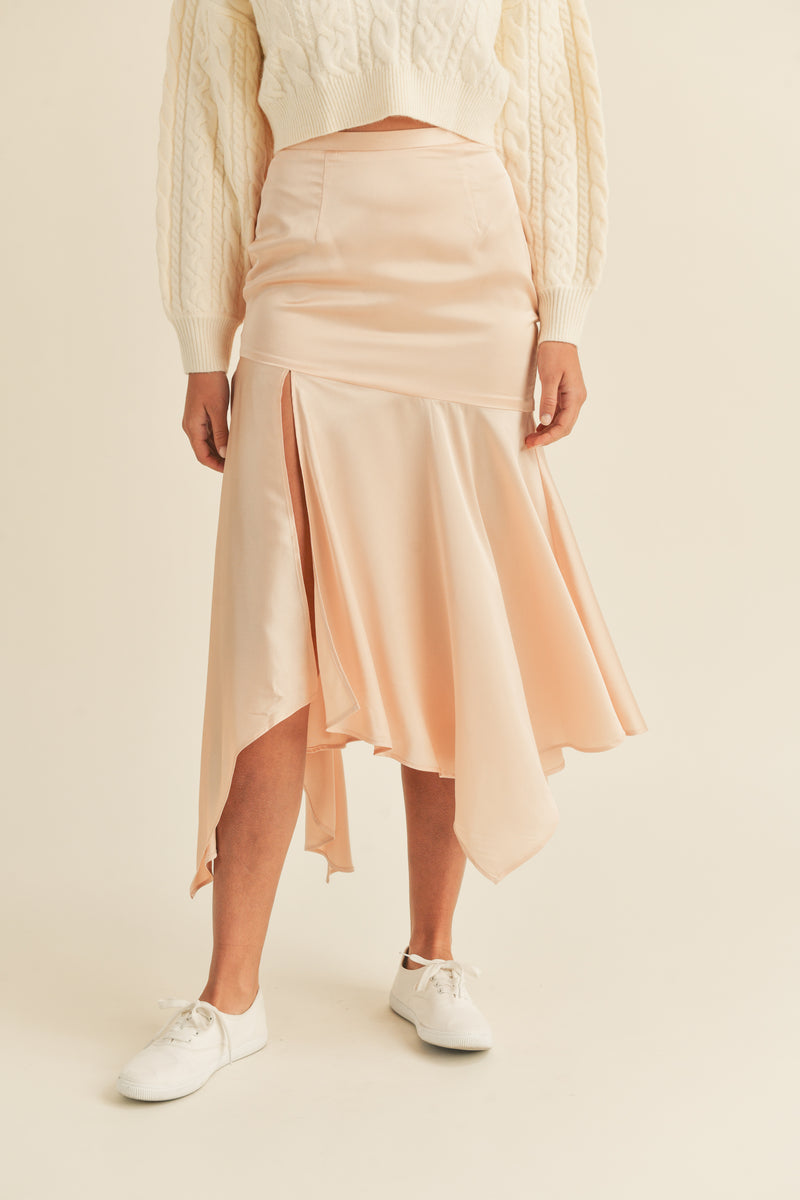 KARTER HANDKERCHIEF SATIN MIDI SKIRT