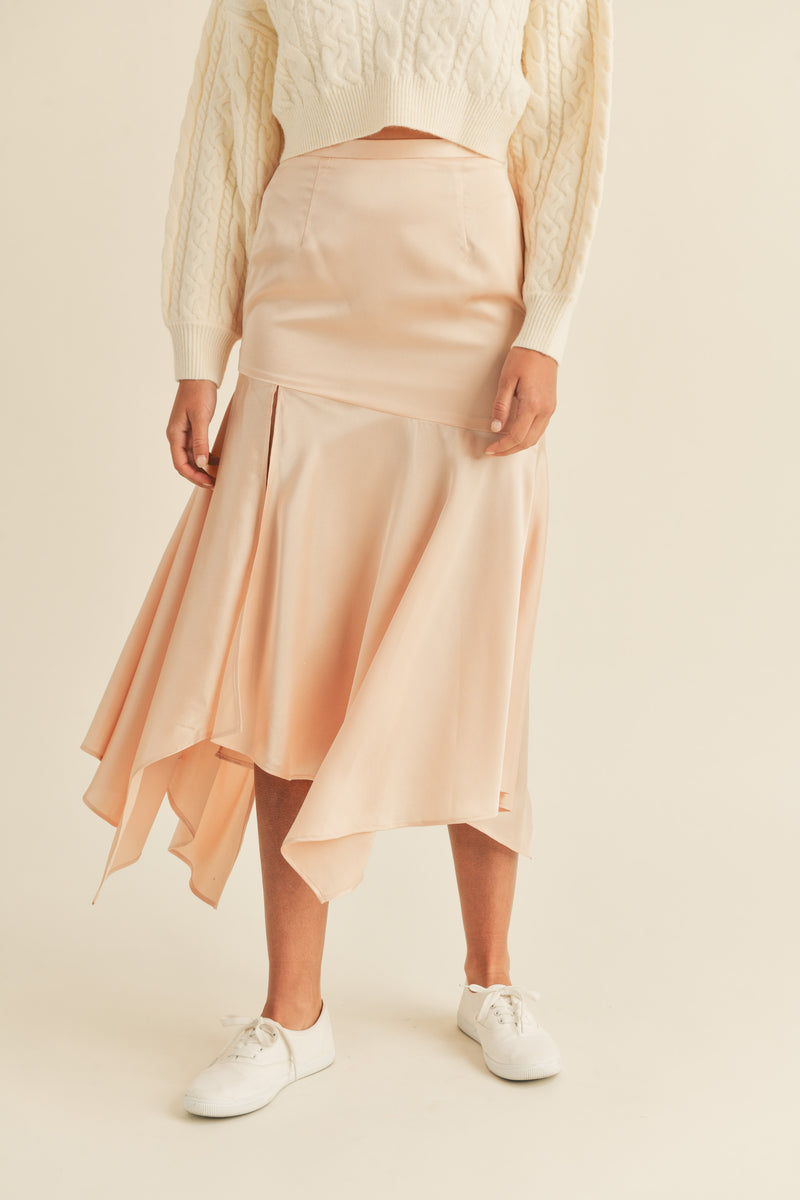 KARTER HANDKERCHIEF SATIN MIDI SKIRT