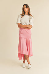 KARTER HANDKERCHIEF SATIN MIDI SKIRT