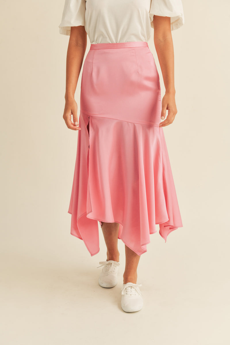 KARTER HANDKERCHIEF SATIN MIDI SKIRT