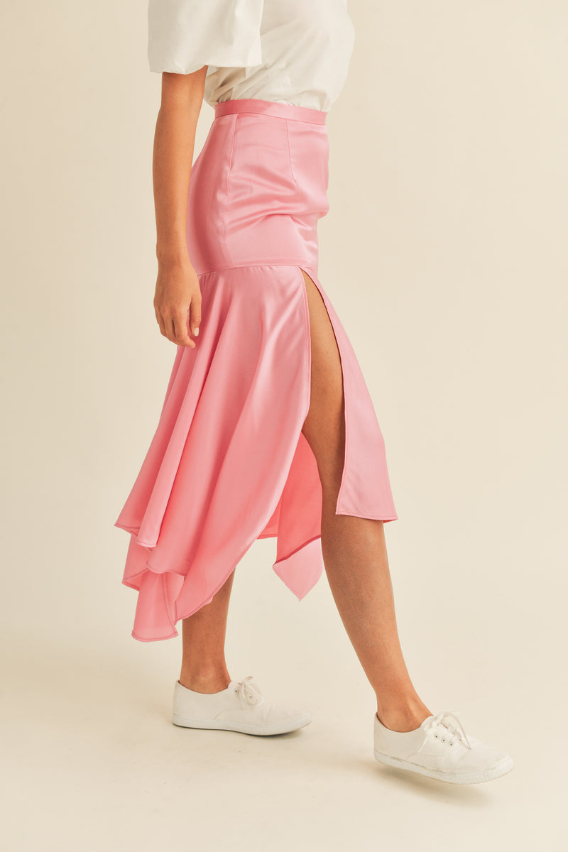 KARTER HANDKERCHIEF SATIN MIDI SKIRT