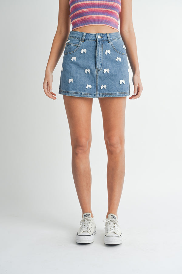 BETTY RIBBON APPLIQUE DENIM SKIRT