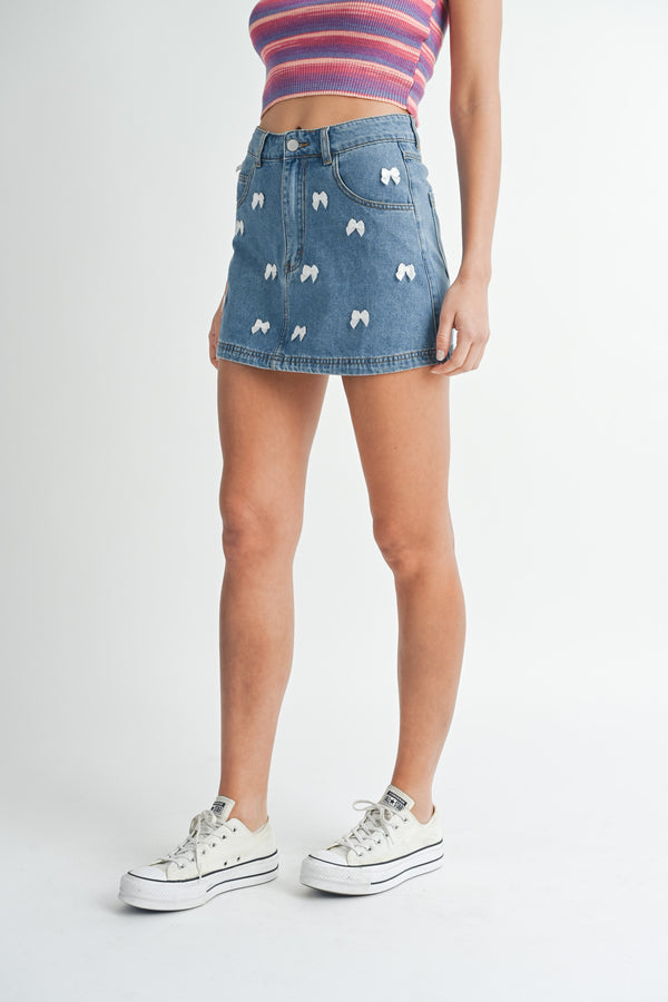 BETTY RIBBON APPLIQUE DENIM SKIRT