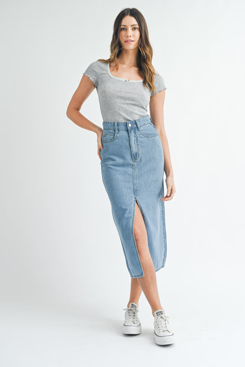 MORIAH DENIM SKIRT WITH SHADOW POCKET