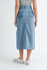 MORIAH DENIM SKIRT WITH SHADOW POCKET