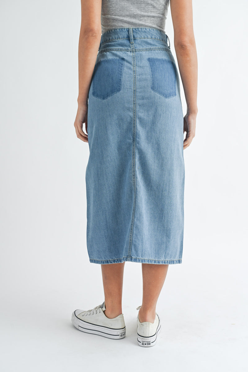 MORIAH DENIM SKIRT WITH SHADOW POCKET