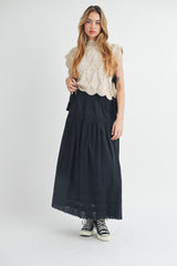 JOSIE TIERED PINTUCK EYELET LACE TRIMMED MIDI SKIRT
