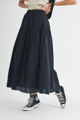 JOSIE TIERED PINTUCK EYELET LACE TRIMMED MIDI SKIRT
