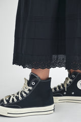 JOSIE TIERED PINTUCK EYELET LACE TRIMMED MIDI SKIRT