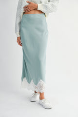 MELISANDRE LACE HEM SATIN SKIRT
