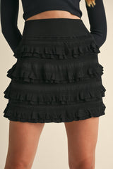 ODETTE KNIT RUFFLED TIERED MINI SKIRT