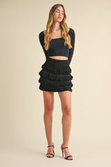 ODETTE KNIT RUFFLED TIERED MINI SKIRT