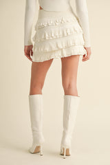 ODETTE KNIT RUFFLED TIERED MINI SKIRT