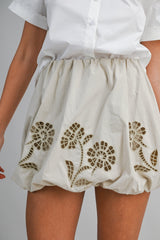 CURSTIN EMBROIDERY BUBBLE HEM MINI SKIRT