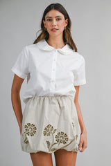 CURSTIN EMBROIDERY BUBBLE HEM MINI SKIRT