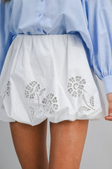 CURSTIN EMBROIDERY BUBBLE HEM MINI SKIRT