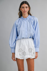 CURSTIN EMBROIDERY BUBBLE HEM MINI SKIRT
