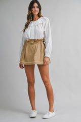 YASMIN PIPED PIN STRIPE GATHERED MINI SKIRT
