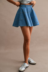 GIANNA DENIM FLARE MINI SKIRT