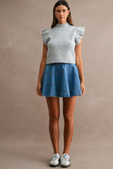 GIANNA DENIM FLARE MINI SKIRT