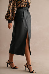 FIA FAUX LEATHER MIDI PENCIL SKIRT
