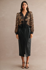FIA FAUX LEATHER MIDI PENCIL SKIRT