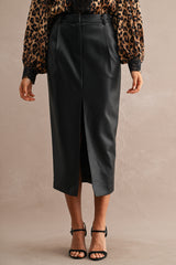 FIA FAUX LEATHER MIDI PENCIL SKIRT