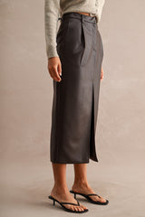 FIA FAUX LEATHER MIDI PENCIL SKIRT