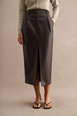 FIA FAUX LEATHER MIDI PENCIL SKIRT