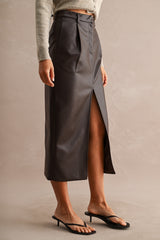 FIA FAUX LEATHER MIDI PENCIL SKIRT
