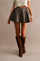 LIA FAUX LEATHER PLEATED MINI SKIRT