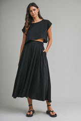 SSERA SATIN CROP TOP SKIRT SET