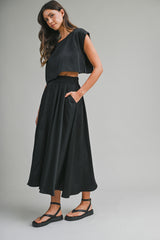 SSERA SATIN CROP TOP SKIRT SET