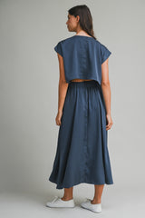 SSERA SATIN CROP TOP SKIRT SET