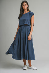 SSERA SATIN CROP TOP SKIRT SET