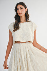 YARETZI APPLIQUE CROP TOP SKIRT SET