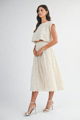 YARETZI APPLIQUE CROP TOP SKIRT SET