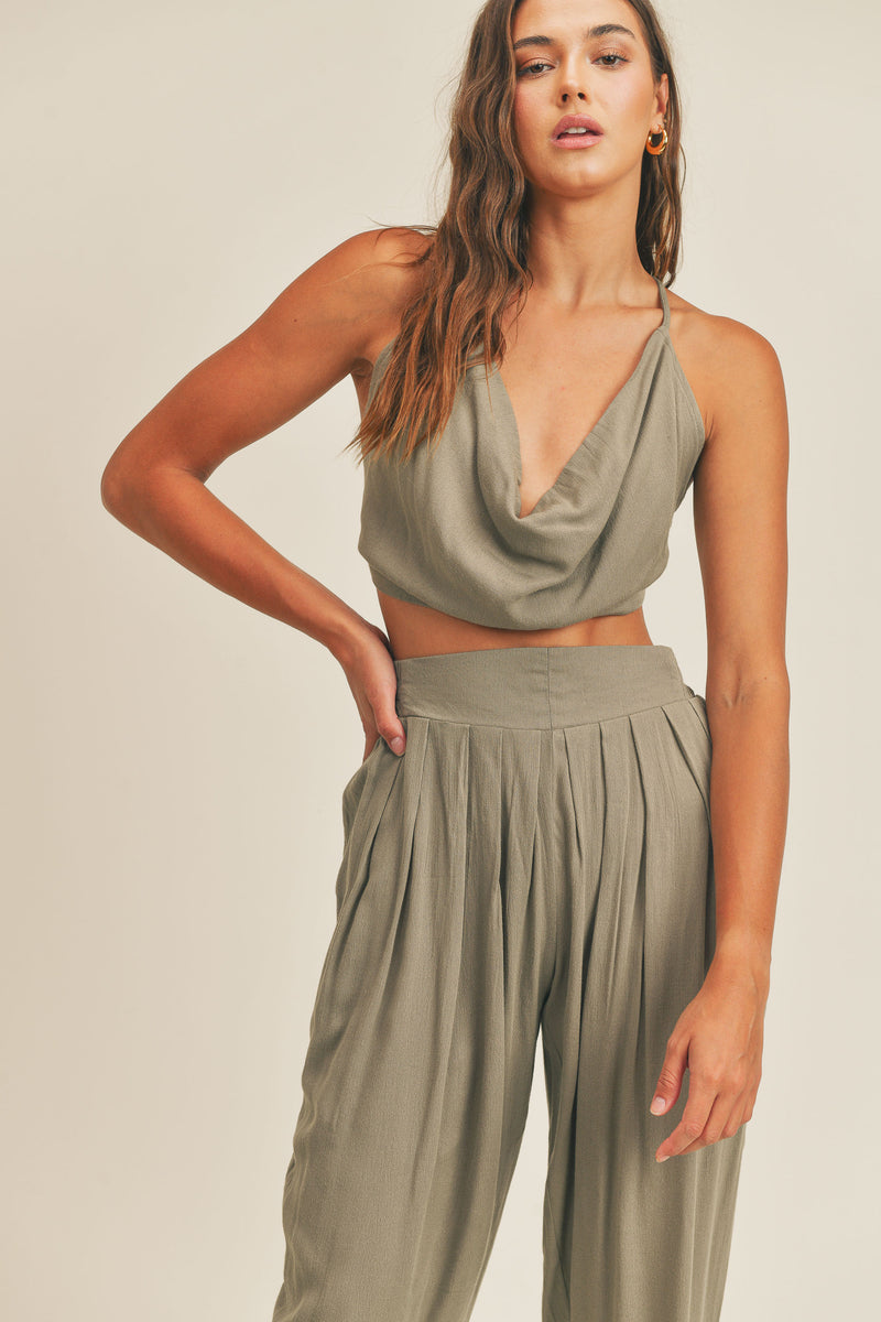 BIRDIE WOVEN COWL NECK CAMI SET