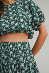 LINNEA EMBROIDERED PUFF CROP TOP AND MIDI SKIRT
