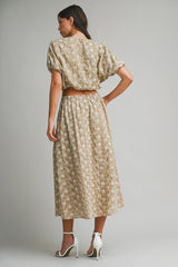 LINNEA EMBROIDERED PUFF CROP TOP AND MIDI SKIRT