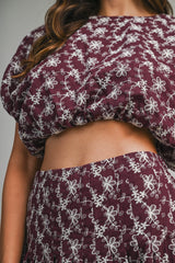 LINNEA EMBROIDERED PUFF CROP TOP AND MIDI SKIRT